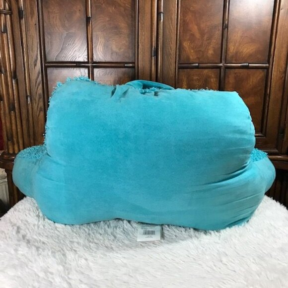 Aquamarine Turquoise Curly Faux Fur Back/Arm Rest & Square Throw Pillow Set - Picture 4 of 10